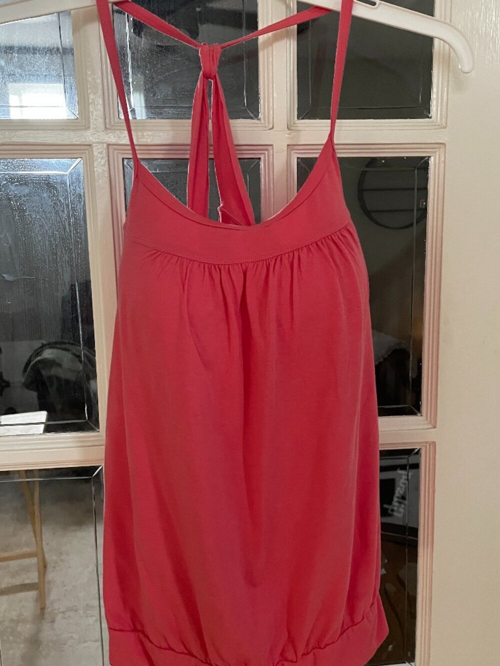 Denver Hayes Bubble Hem Tank Top Large Peach Pink Built-In Bra Cotton Stretch